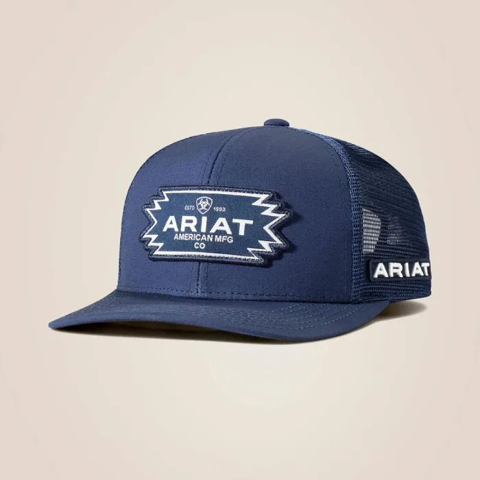 Men Hats and Caps Ariat Aztec Logo Patch Cap Blue