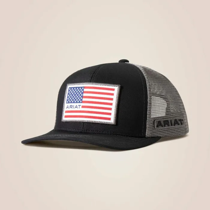 Men Hats and Caps Ariat Flag Logo Patch Cap Black