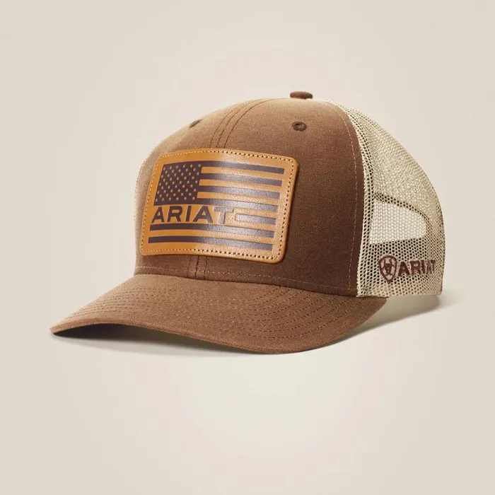 Men Hats and Caps Ariat Flag Patch Mesh Snap Back Cap Brown