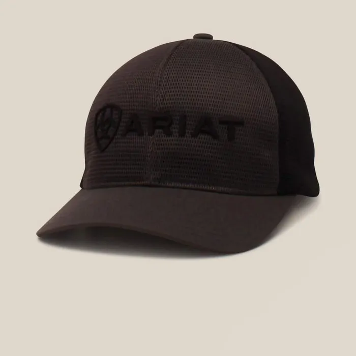 Men Hats and Caps Ariat Large Embossed Lgoo Mash Cap Black