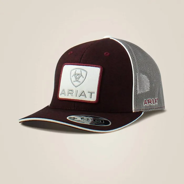 Men Hats and Caps Ariat Large Logo Patch Cap Burgundy