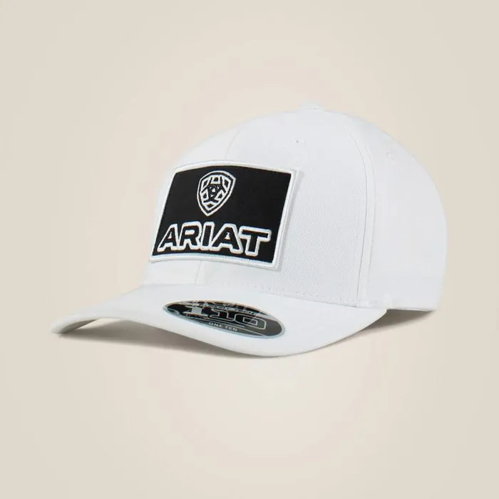 Men Hats and Caps Ariat Large Logo Patch Cap White