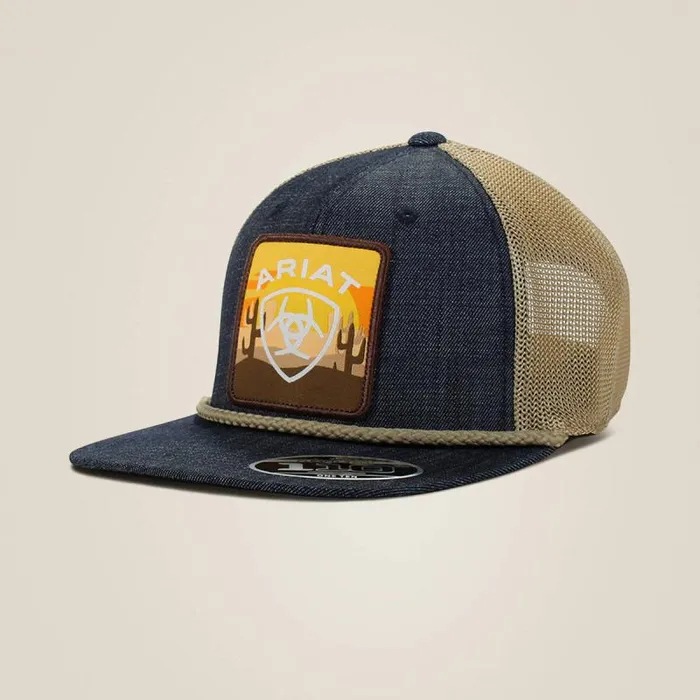 Men Hats and Caps Ariat Large Logo Patch Desert Cap Denim
