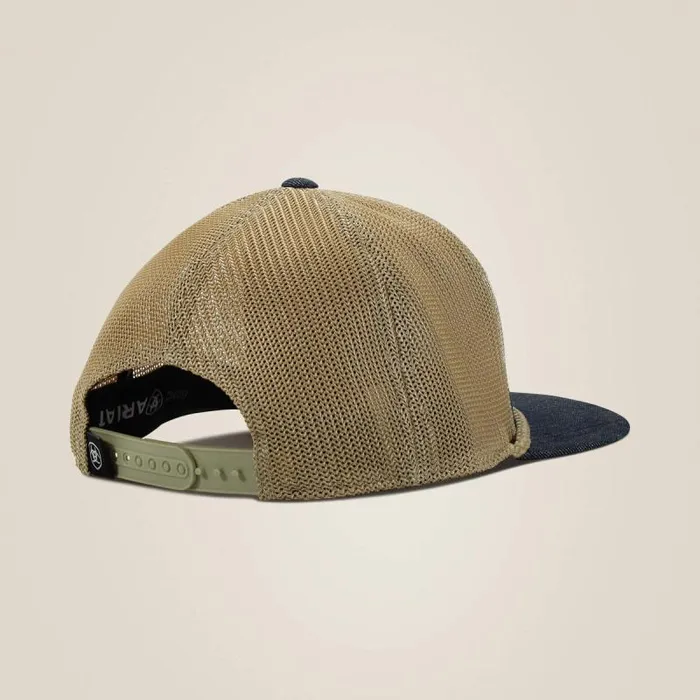 Men Hats and Caps Ariat Large Logo Patch Desert Cap Denim