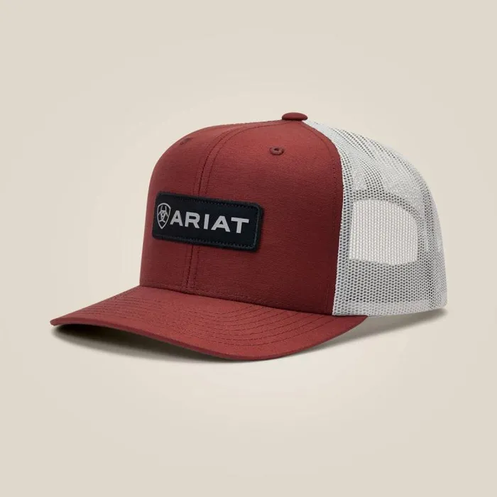 Men Hats and Caps Ariat Rectangle Logo Patch Cap Red