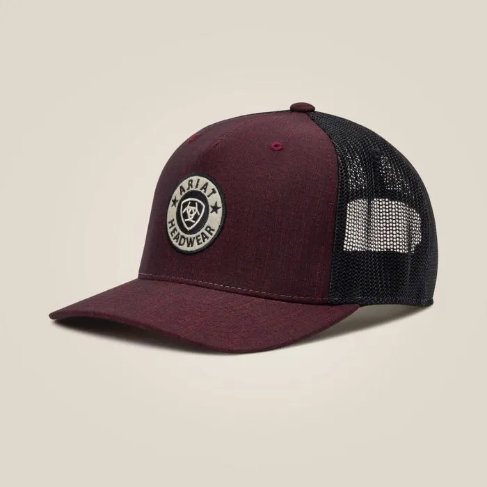 Men Hats and Caps Ariat Round Logo Patch Cap Wine