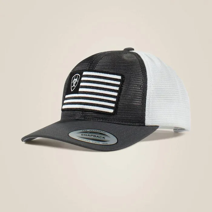 Men Hats and Caps Ariat Shield Flag Mesh Cap Gray