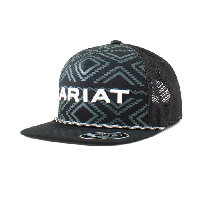 Men Hats and Caps Ariat Southwest Print Logo Rope Cap Black