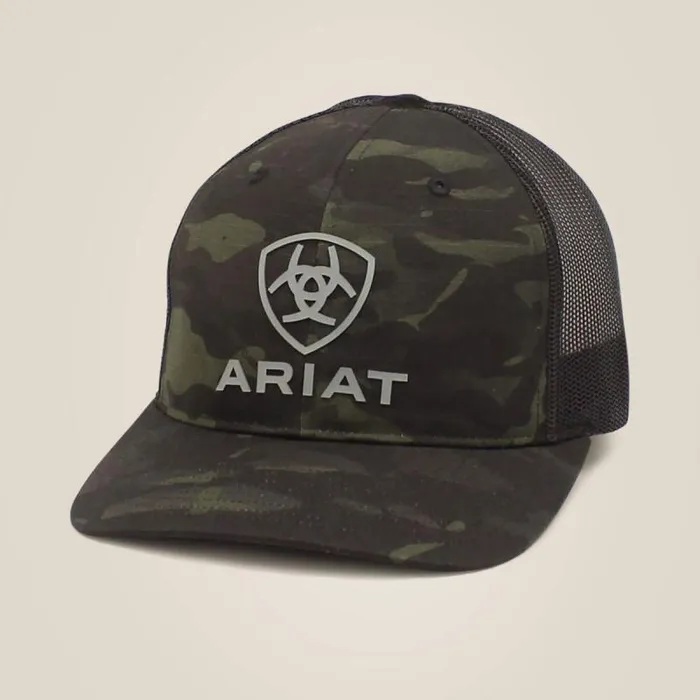 Men Hats and Caps Ariat Stacked Logo Cap Black Camo