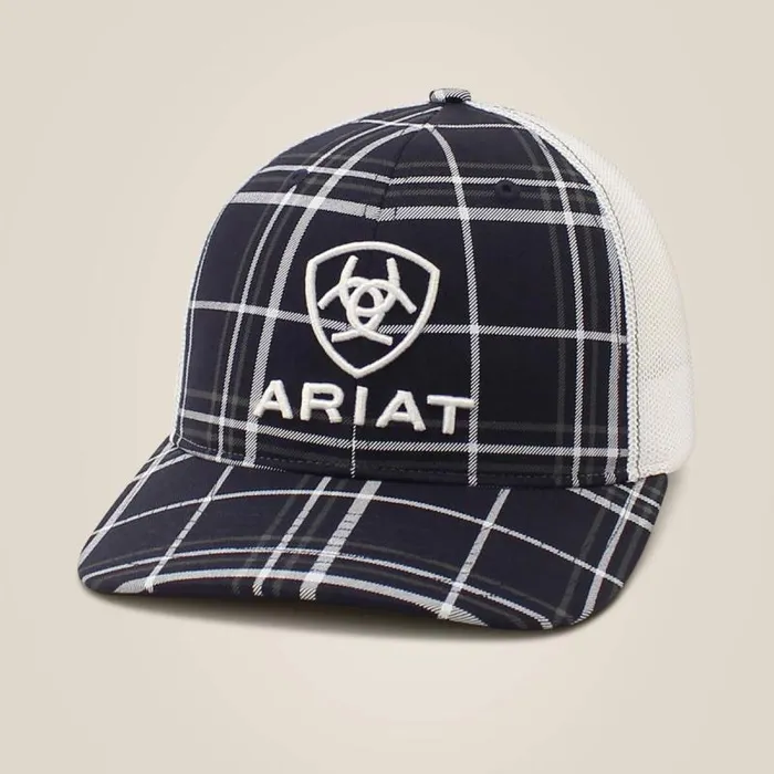 Men Hats and Caps Ariat Stacked Logo Cap Black Plaid