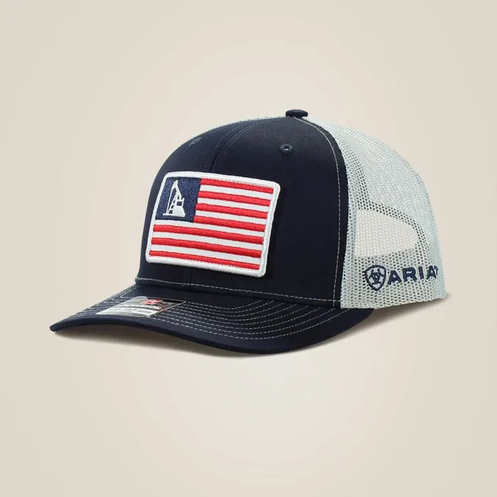 Men Hats and Caps Ariat Usa Flag Patch Logo Cap Navy