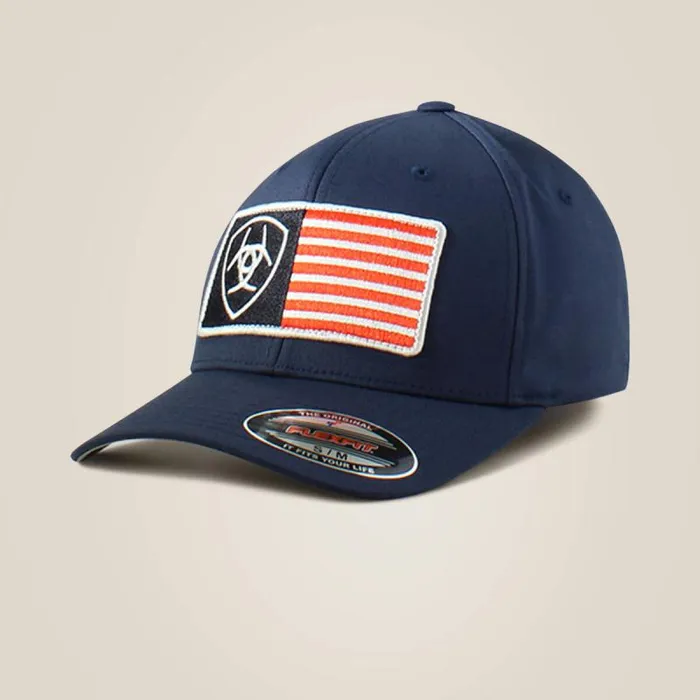 Men Hats and Caps Ariat Usa Flag Patch Shield Cap Navy