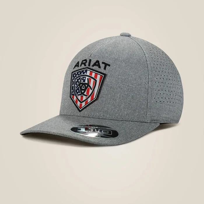 Men Hats and Caps Ariat Usa Flag Shield Logo Cap Gray
