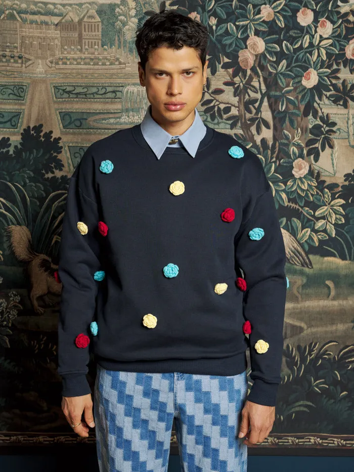 Men Henry Rose Sweatshirt Navy Blue Sister Jane Shirts