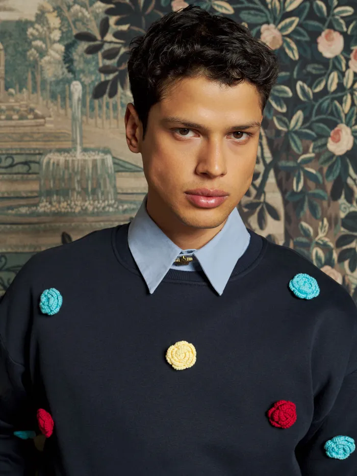 Men Henry Rose Sweatshirt Navy Blue Sister Jane Shirts
