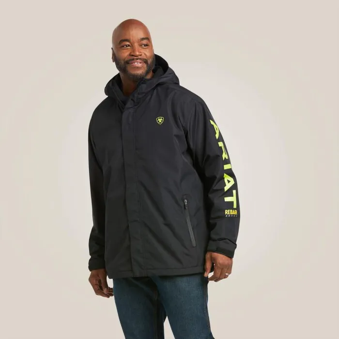 Men Jackets and Vests Ariat Rebar Stormshell Logo Waterproof Jacket Blacklime