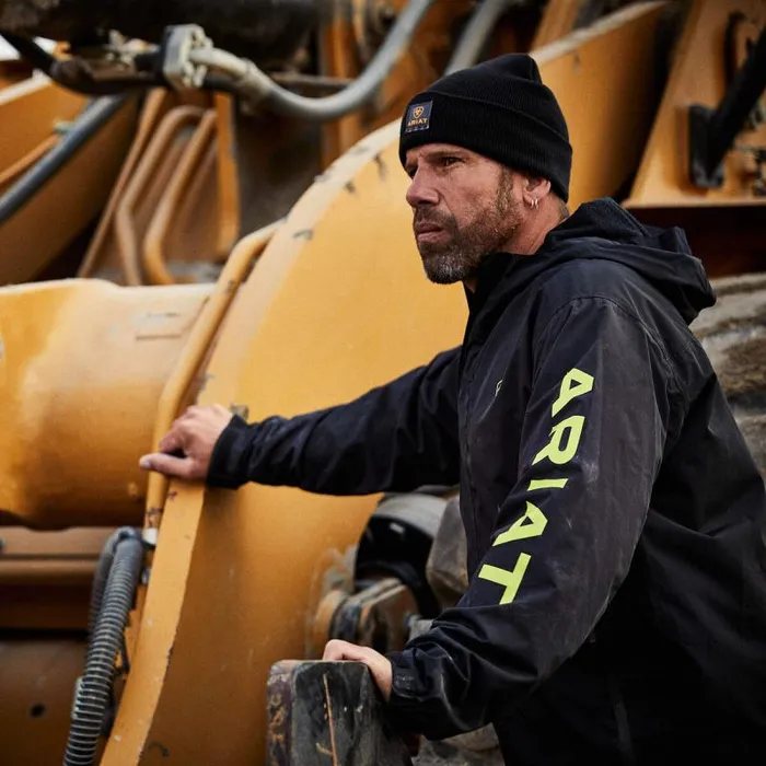 Men Jackets and Vests Ariat Rebar Stormshell Logo Waterproof Jacket Blacklime Men Jackets and Vests Ariat Rebar Stormshell Logo Waterproof Jacket Blacklime