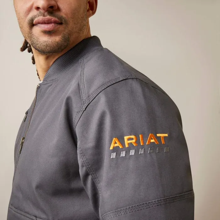 Men Jackets and Vests Ariat Rebar Stretch Canvas Bomber Jacket Rebar Grey