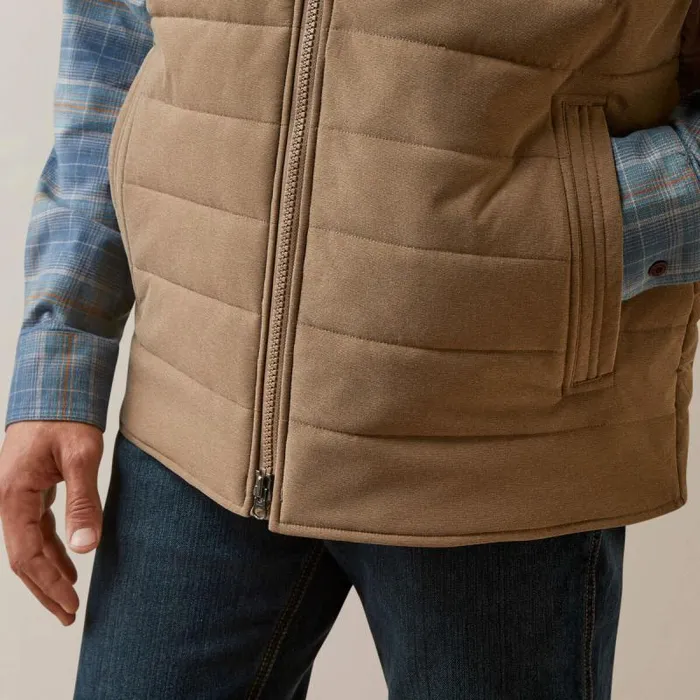 Men Jackets and Vests Ariat Rebar Valiant Stretch Canvas Water Resistant Insulated Vest Rebar Khaki Heather