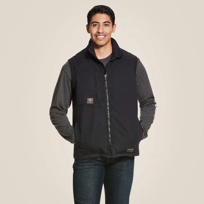 Men Jackets and Vests Ariat Rebar Washed DuraCanvas Insulated Vest Black