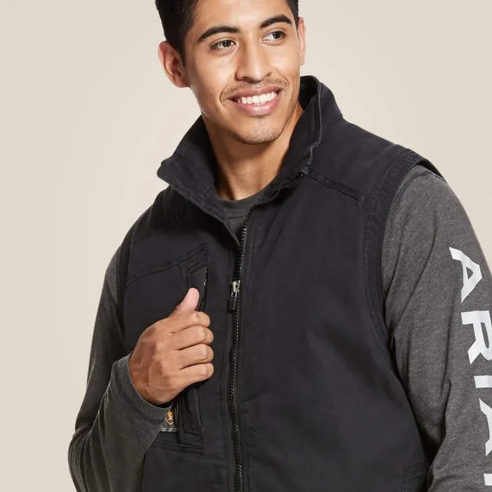 Men Jackets and Vests Ariat Rebar Washed DuraCanvas Insulated Vest Black Men Jackets and Vests Ariat Rebar Washed DuraCanvas Insulated Vest Black
