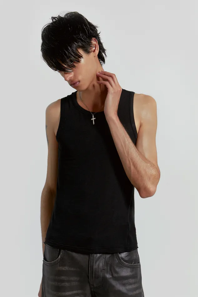 Men Jaded London Basics Black Mist Vest