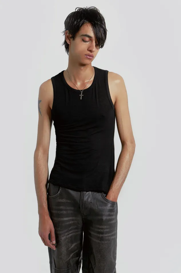 Men Jaded London Basics Black Mist Vest
