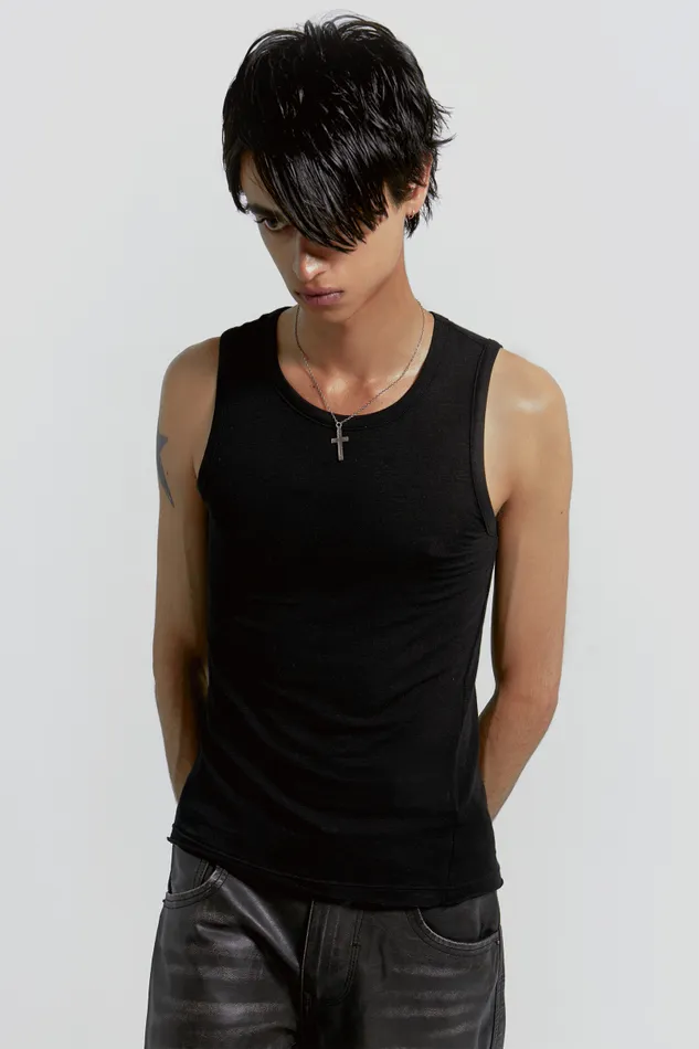 Men Jaded London Basics Black Mist Vest
