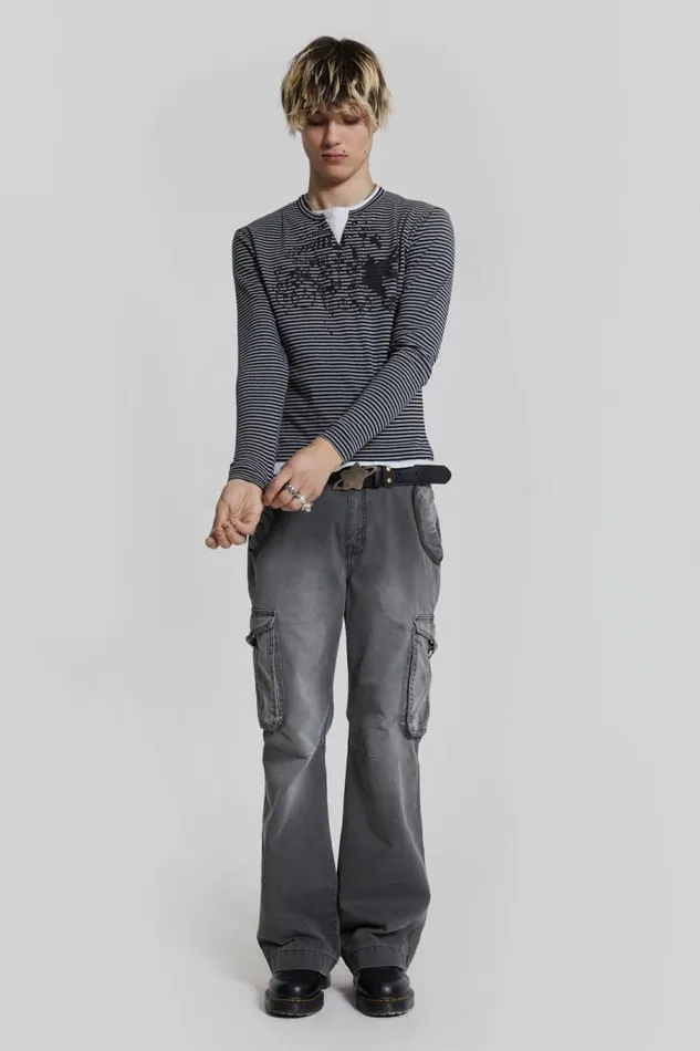 Men Jaded London Cargo Pants Grey Slub Denim Cargos
