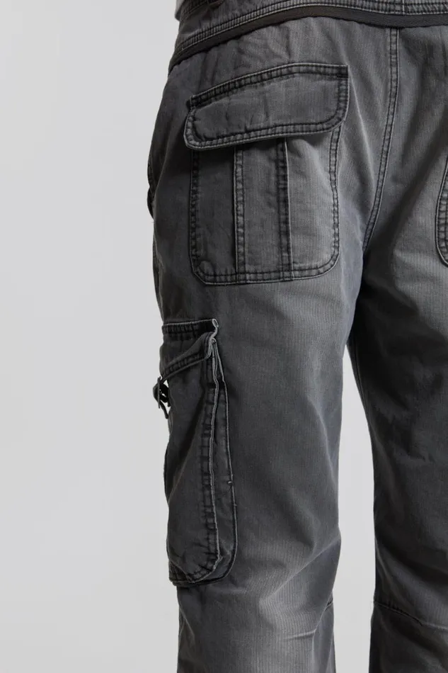 Men Jaded London Cargo Pants Grey Slub Denim Cargos