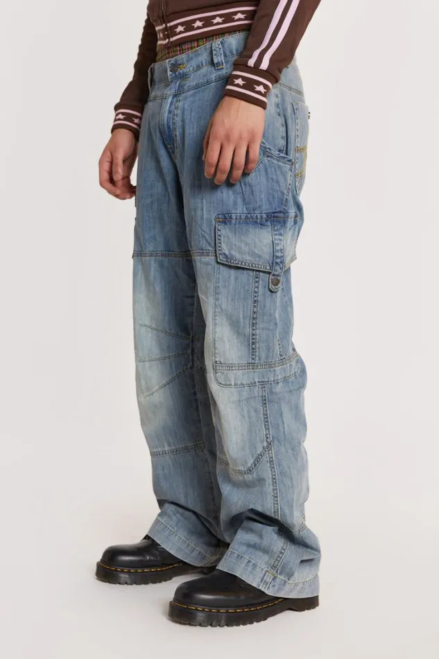 Men Jaded London Denim and Jeans Blue Millennium Cargo Jeans