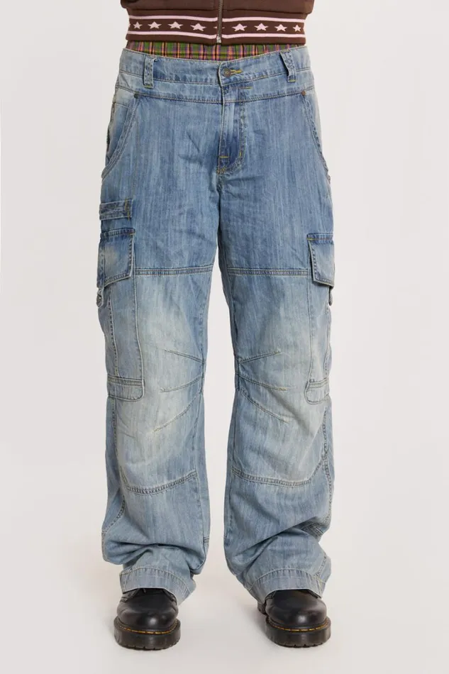 Men Jaded London Denim and Jeans Blue Millennium Cargo Jeans
