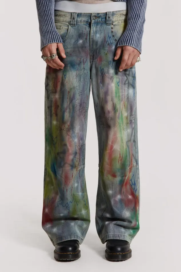 Men Jaded London Denim and Jeans Drifting Through Space Baggy Jeans