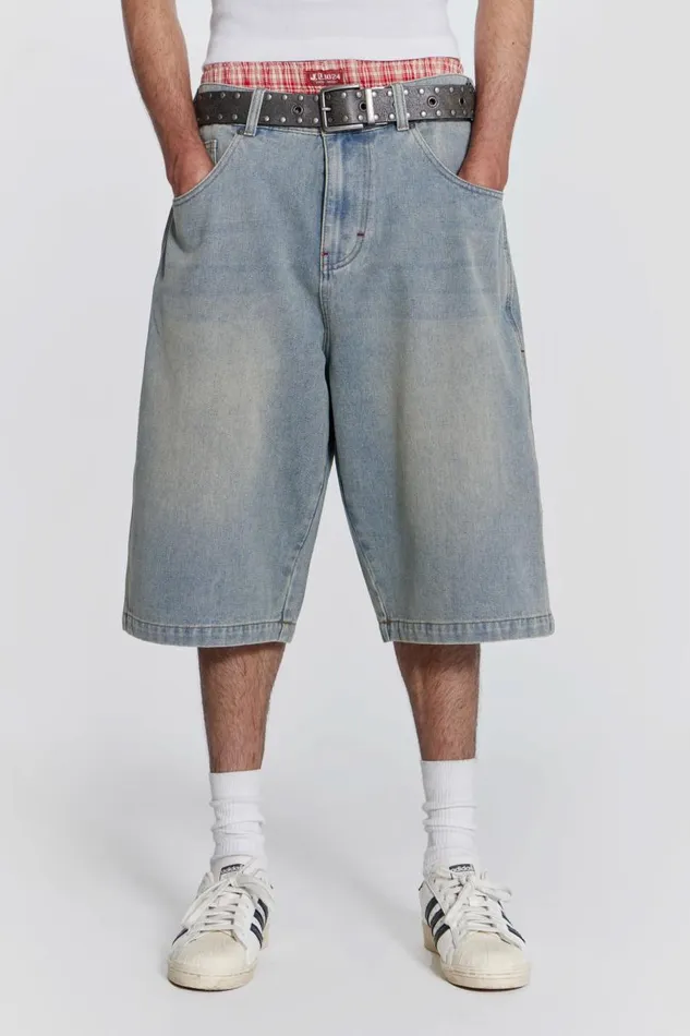 Men Jaded London Denim and Jeans Light Wash Jumbo Jorts