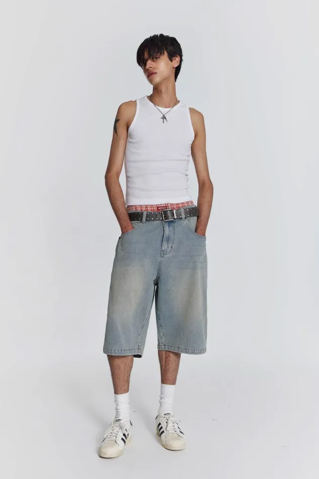 Men Jaded London Denim and Jeans Light Wash Jumbo Jorts
