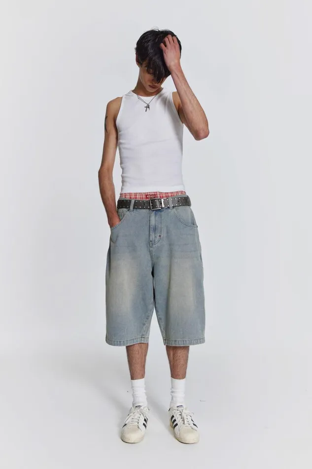 Men Jaded London Denim and Jeans Light Wash Jumbo Jorts