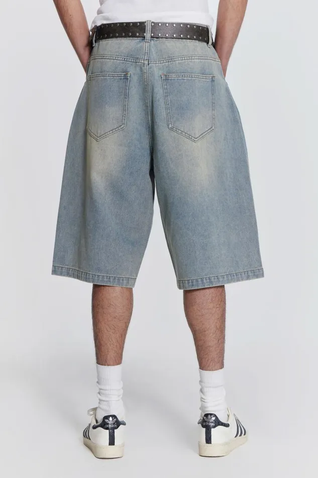 Men Jaded London Denim and Jeans Light Wash Jumbo Jorts