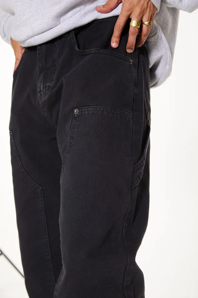 Men Jaded London Denim and Jeans Washed Black Carpenter Jeans In Skate Fit