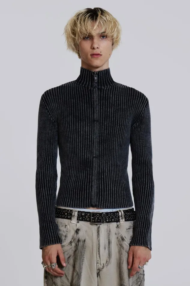 Men Jaded London Knitwear Black Lucid Knit Track Top