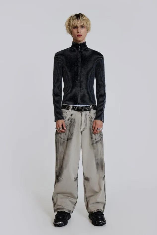 Men Jaded London Knitwear Black Lucid Knit Track Top