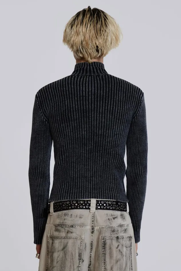Men Jaded London Knitwear Black Lucid Knit Track Top