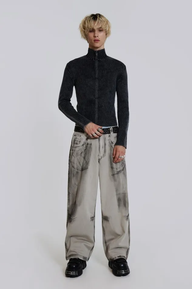 Men Jaded London Knitwear Black Lucid Knit Track Top