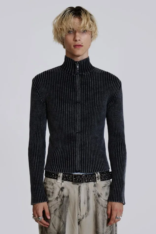 Men Jaded London Knitwear Black Lucid Knit Track Top