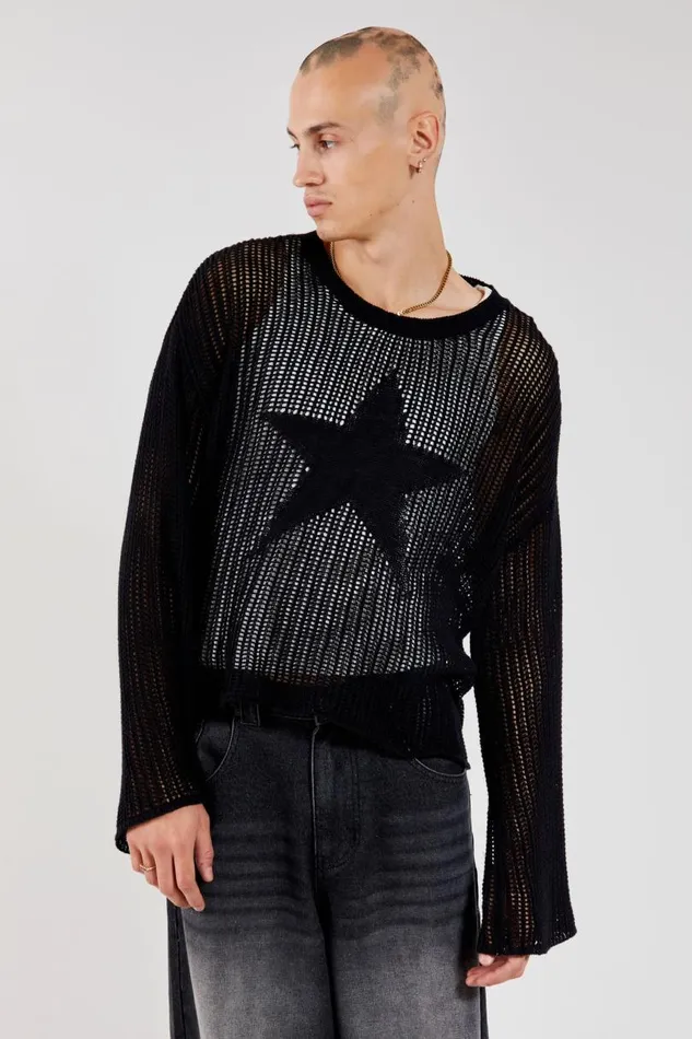 Men Jaded London Knitwear Black Nebula Jumper