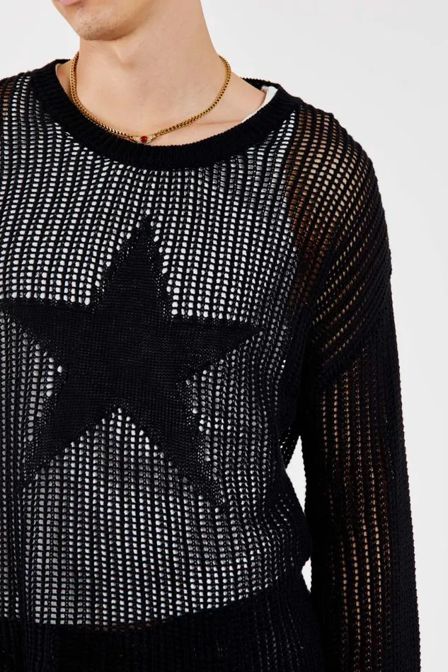 Men Jaded London Knitwear Black Nebula Jumper