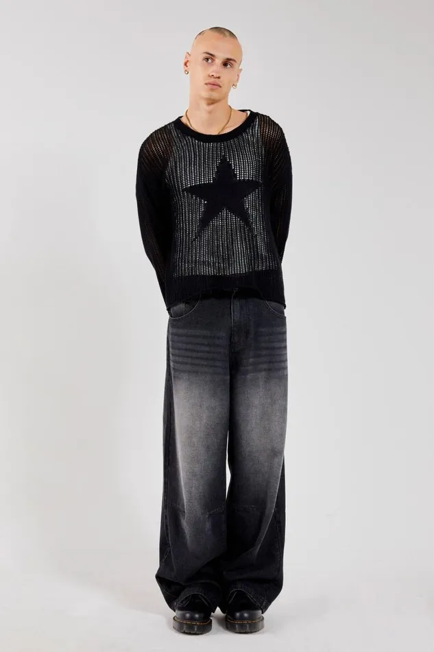 Men Jaded London Knitwear Black Nebula Jumper
