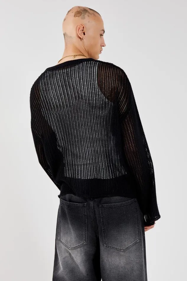Men Jaded London Knitwear Black Nebula Jumper