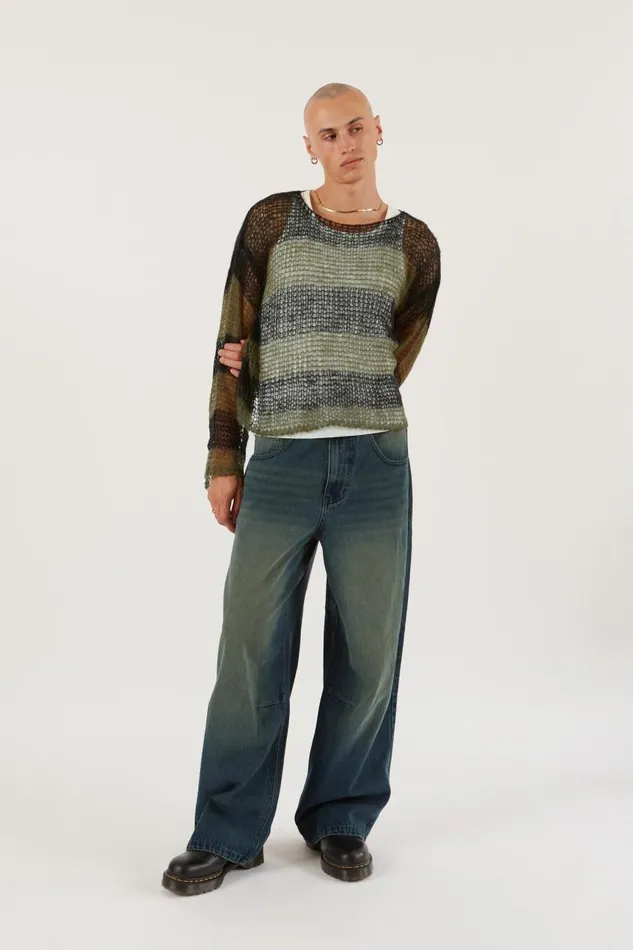 Men Jaded London Knitwear Green Nirvana Jumper