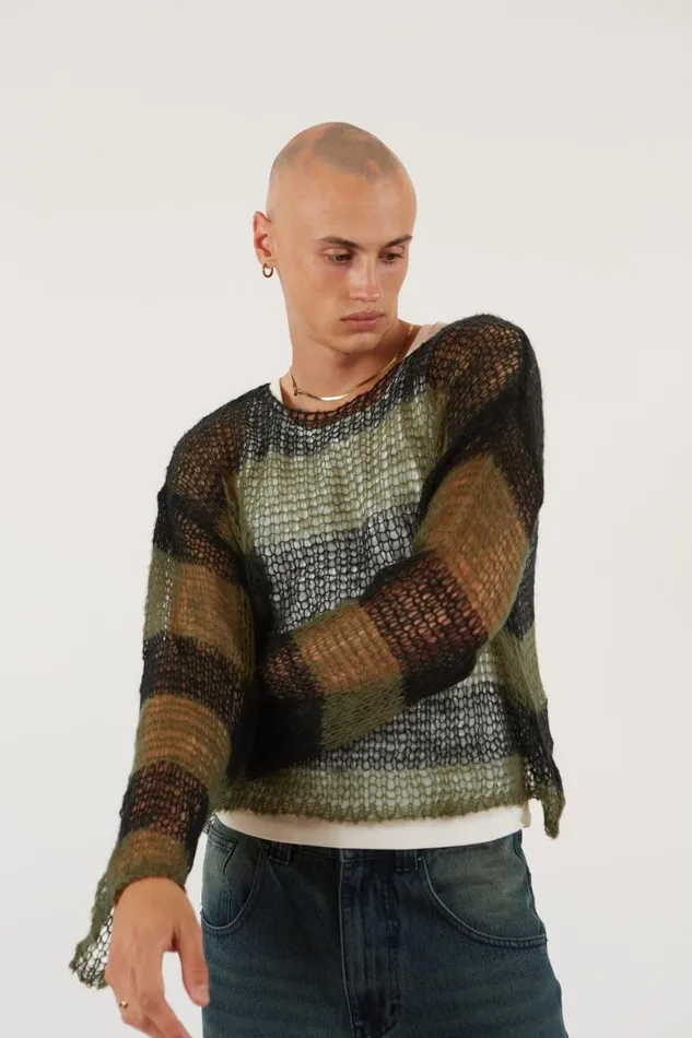 Men Jaded London Knitwear Green Nirvana Jumper
