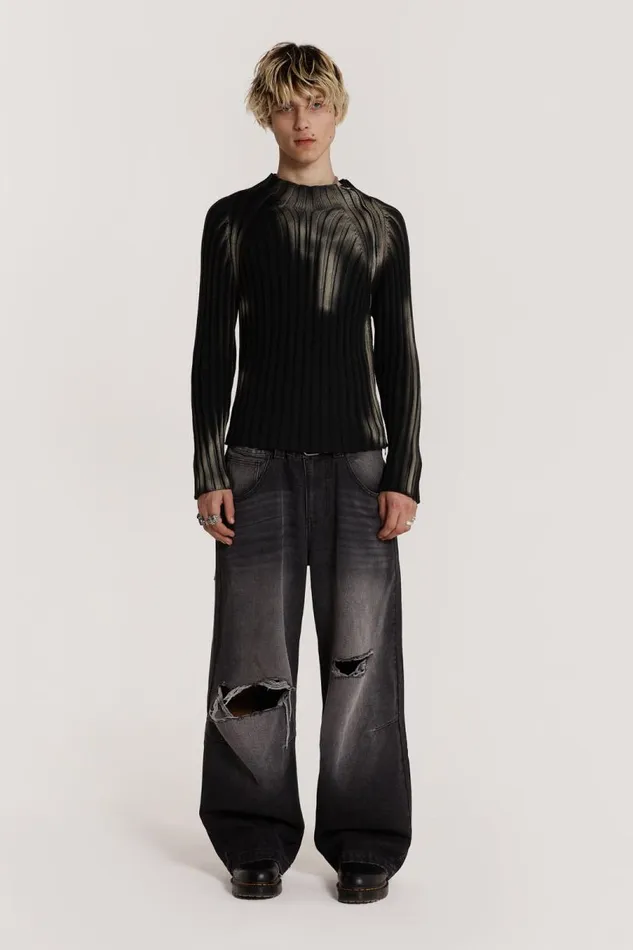 Men Jaded London Knitwear Luster Asymmetric Knit